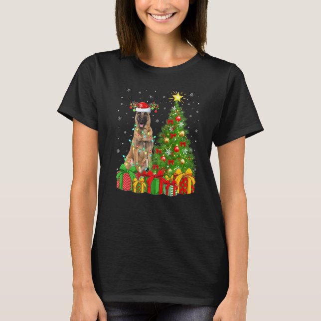 T-shirt Malinois Dog Lighting Xmas Tree Santa Hat Malinois (Devant)