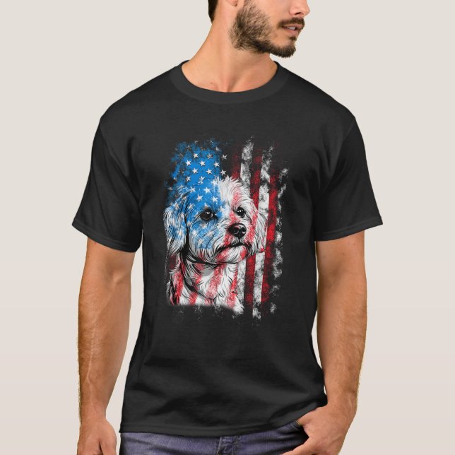 T-shirt Maltese 4th of July Dog Lover Men Women American F (Devant)