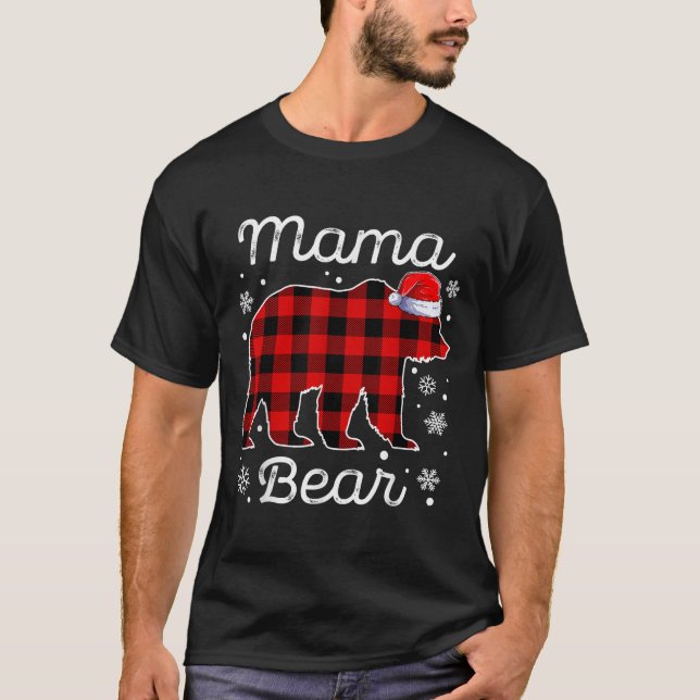 T-shirt Mama Bear Christmas Pajamas Red Plaid Buffalo Fami (Devant)