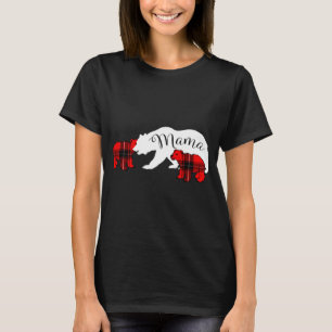 T-shirt Mama Bear Deux Cubs Red Plaid Maman Pajama de Noël