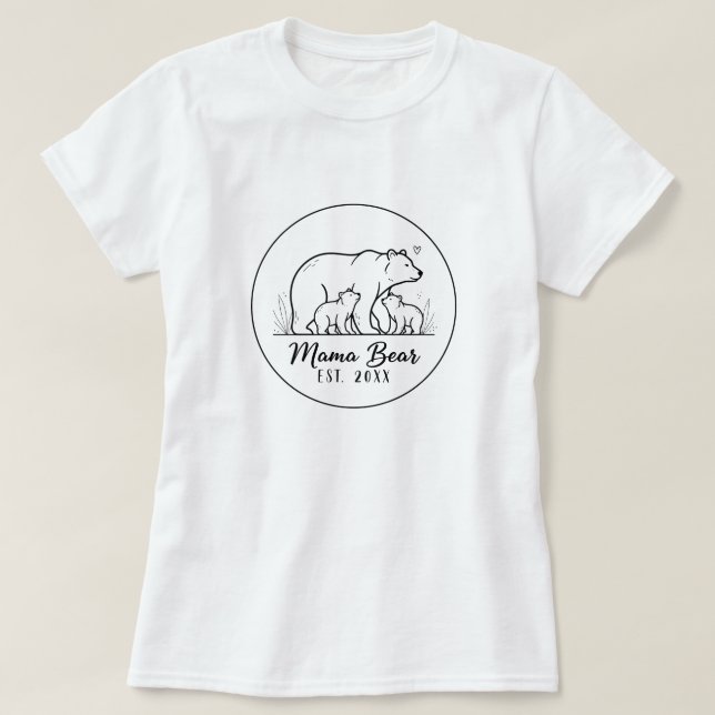 T-shirt Mama Bear EST 2025 Circle Logo Line Art (Design devant)