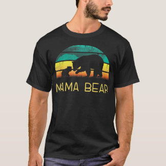 T-shirt Mama Bear One Cub Coucher de soleil Vintage Fête d