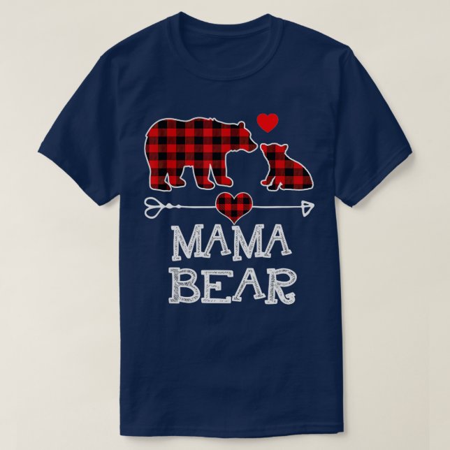 T-shirt Mama Bear Pajama de Noël Rouge Plaid Buffalo Famil (Design devant)