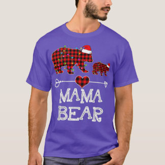 T-shirt Mama Bear Pajama de Noël Rouge Plaid Buffalo Famil