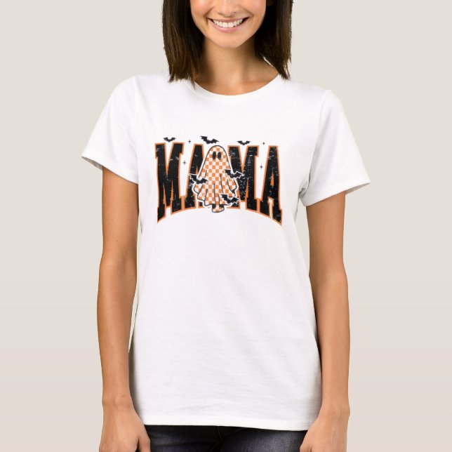 T-Shirt "MAMA" d'Halloween - Ghost mignon & Bats G (Devant)