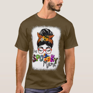 T-shirt Mama Éffrayante Bleached Pour Halloween Messy Bun 