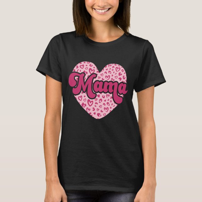 T-shirt Mama Empreinte de léopard Love Heart (Devant)