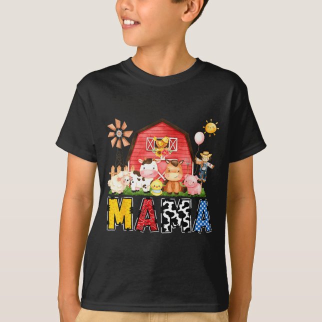 T-shirt Mama Farm Cow Birthday Boy Matching Family Party  (Devant)