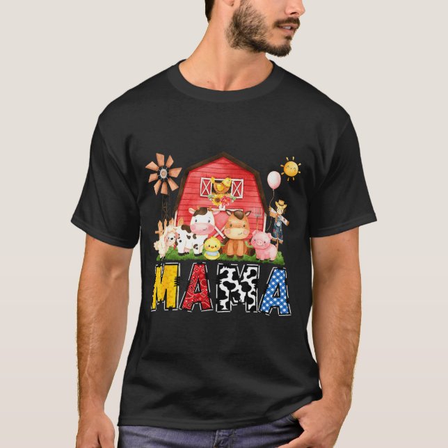 T-shirt Mama Farm Cow Birthday Boy Matching Family Party  (Devant)