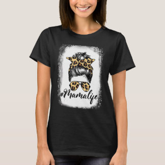 T-shirt Mama Life Leopard Messy Bun Mama Life Bleached Tee