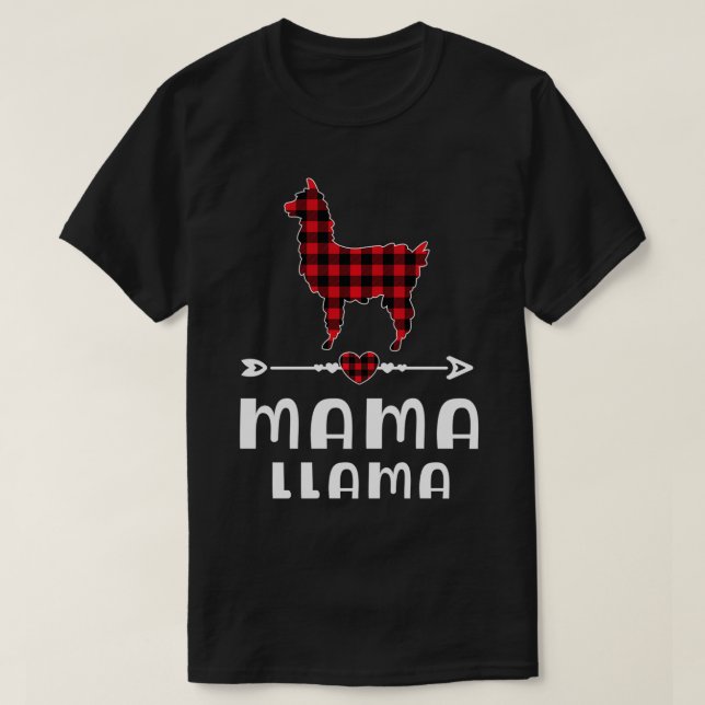 T-shirt Mama Llama Pyjama de Noël Buffle Rouge Plaid Fami (Design devant)