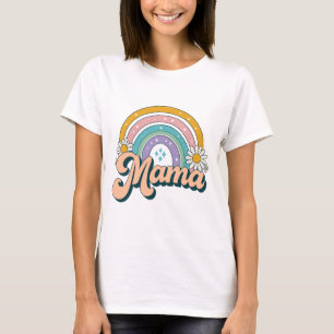 T-shirt Mama Rétro Arc-en-Ciel Fleur Florale Pastel Groo
