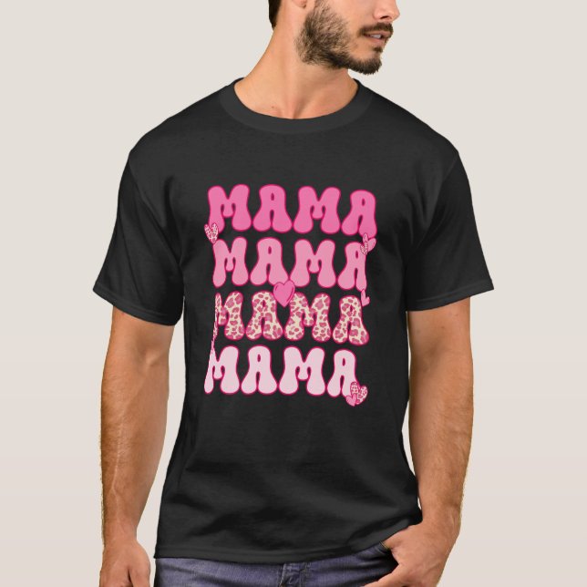 T-shirt Mama Retro Leopard Valentine's Day for Mom (Devant)