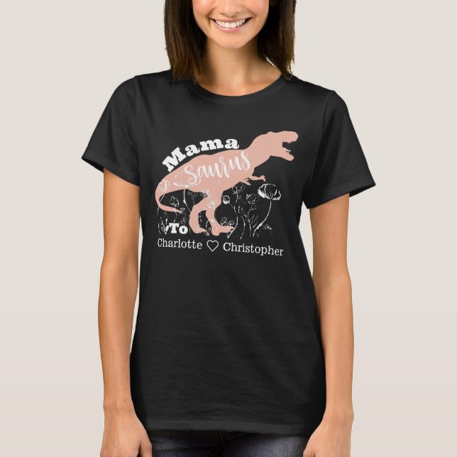 T-shirt Mama Saurus - Silhouette rose T-Rex (Devant)