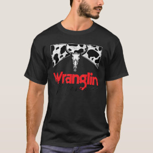 T-shirt Mama Wrangler Crâne de Taureau Rouge Léopard Weste
