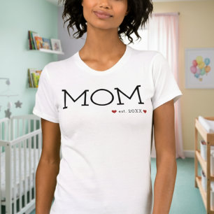 T-shirt Maman a établi deux coeurs Noir minimal