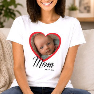 T-shirt Maman a établi un cœur rouge photo blanc Script