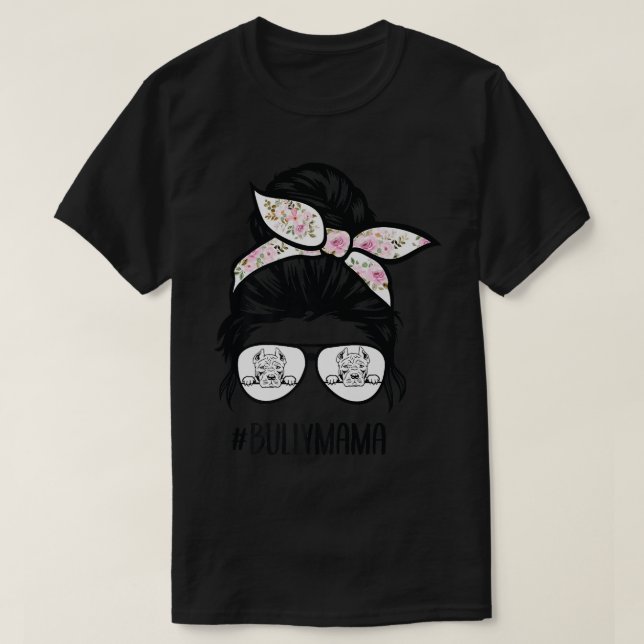 T-shirt Maman American Bully chignon décoiffé lunettes, Ma (Design devant)