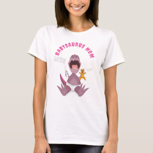 T-shirt Maman Babysaurus T-rex rose