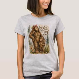 T-shirt Maman Bigfoot Aquarelle Forêt Art de Famille Crypt