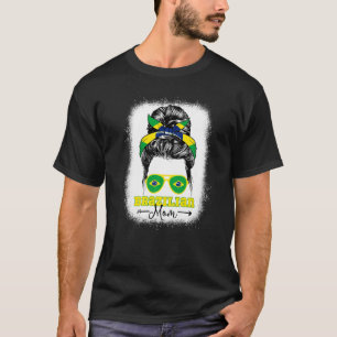 T-shirt Maman brésilienne Bun désordonné Drapeau du Brésil