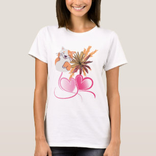 T-shirt Maman Chat Fantaisiste Cœurs Roses & Floraison de
