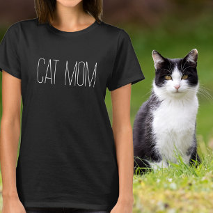 T-shirt Maman Chat Minimaliste Typographie Blanche