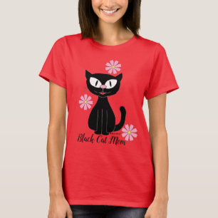 T-shirt Maman chat noir avec jolies fleurs roses amoureuse