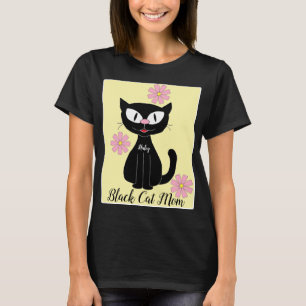 T-shirt Maman chat noir avec jolies fleurs roses amoureuse