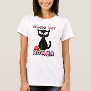 T-shirt MAMAN CHAT NOIR Chat de dessin animé souriant avec