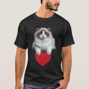 T-shirt Maman Chat Papa Chat Chat Réaliste Tenant un Cœur