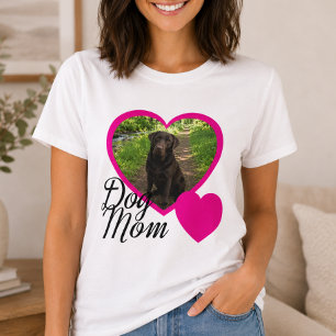 T-shirt Maman Chien Écriture Rose Cœur Photo Blanche