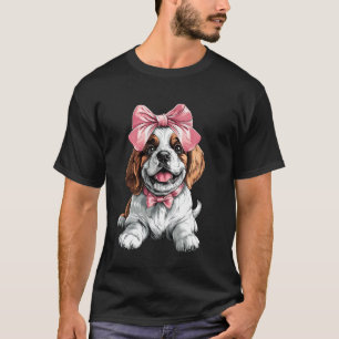 T-shirt Maman Chien Saint-Bernard Fille Arc Coquette Rose 
