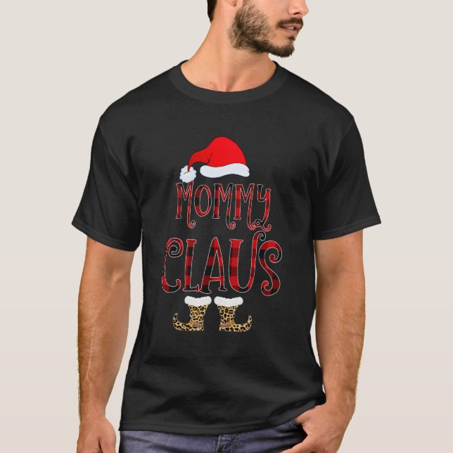 T-shirt Maman Claus Leopard Noël Pyjama Père Noël Don Pour (Devant)