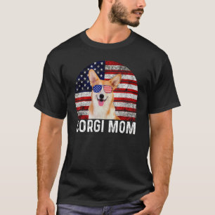 T-shirt Maman Corgi Rétro Usa 4 Juillet Lunettes de soleil