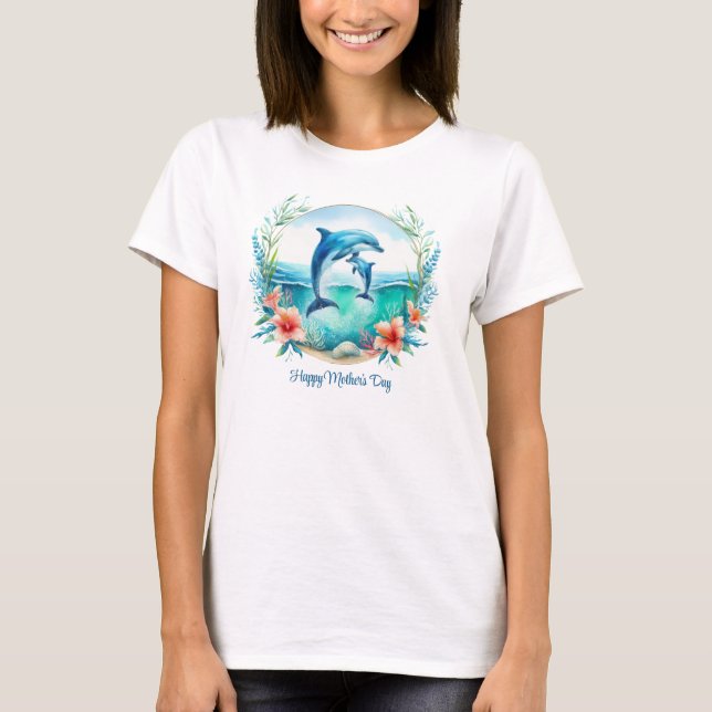 T-shirt Maman dauphin avec bébé océan tropical la fête des (Devant)