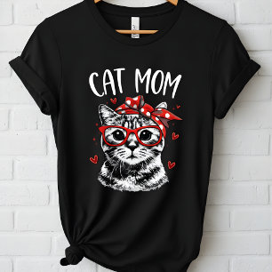 T-shirt Maman de chat drôle avec lunettes et bandana Femme
