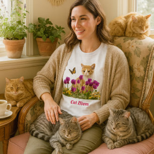 T-shirt Maman de chat mignon / Chat orange tabby blanc