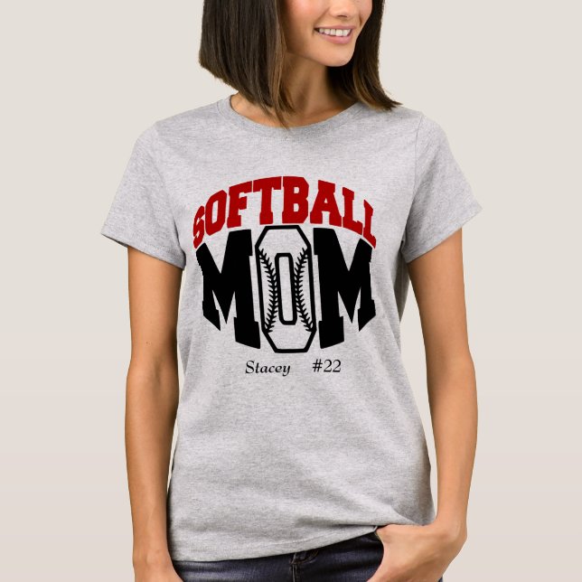 T-shirt Maman de softball rouge personnalisée (Devant)