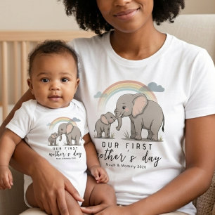 T-shirt Maman Éléphant Douce Amour Bébé Premier Art de Fêt