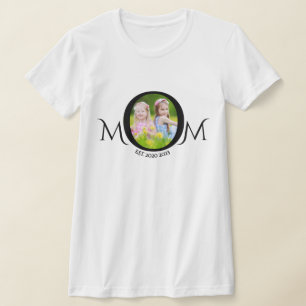 T-shirt Maman Est. Script photo de la fête des mères noir 