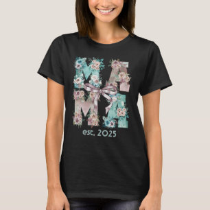 T-shirt Maman Est. Typographie florale Boho 2025