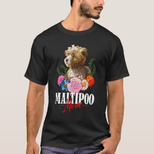 T-shirt Maman Maltipoo Chien Mignon Fleurs Chien Maltipoo