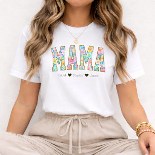 T-shirt Maman Mama Floral Avec Noms D'Enfants Fête Des Mèr