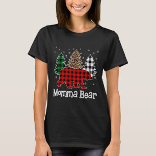 T-shirt Maman ours à carreaux rouges ours sapin de Noël lé