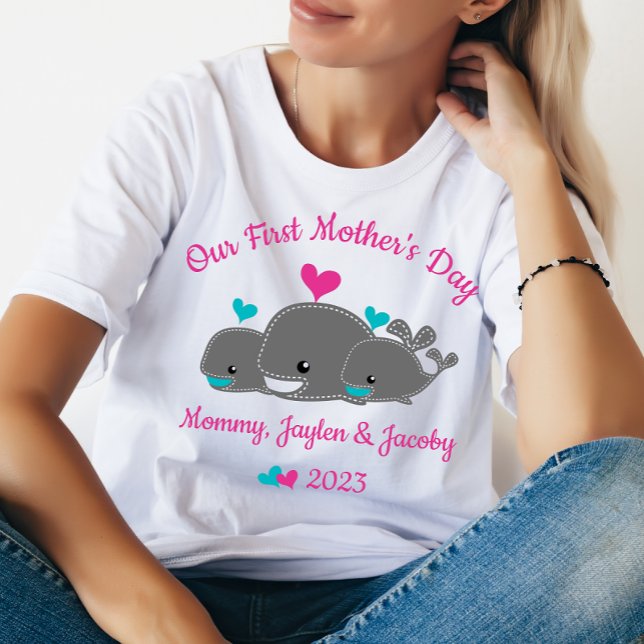 T-shirt Maman personnalisée de jumeaux, Fête des mères (Créateur téléchargé)