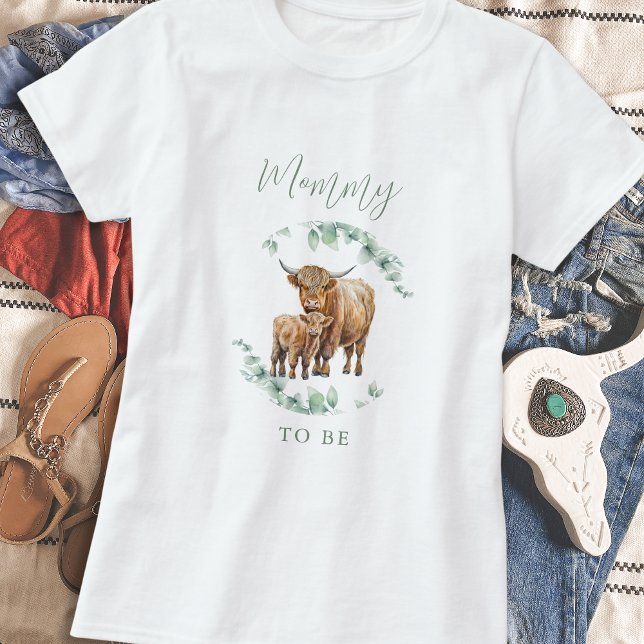 T-shirt Maman Pour Être Boho Green Highland Cow (Créateur téléchargé)