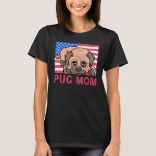 T-shirt Maman Pug Drapeau Merica Propriétaire de Chien