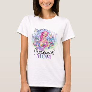 T-shirt Maman Sirène Whimsical Fille d'anniversaire sous l