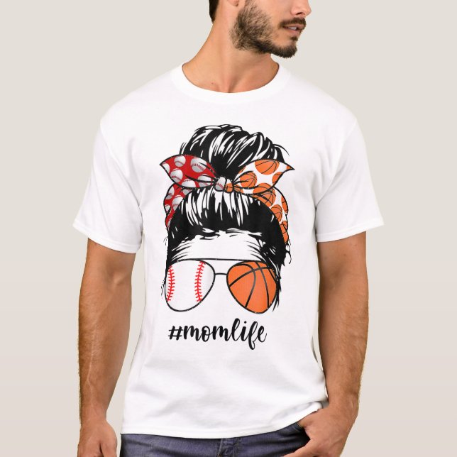 T-shirt Maman Vie Baseball Basketball Maman bun désordre d (Devant)